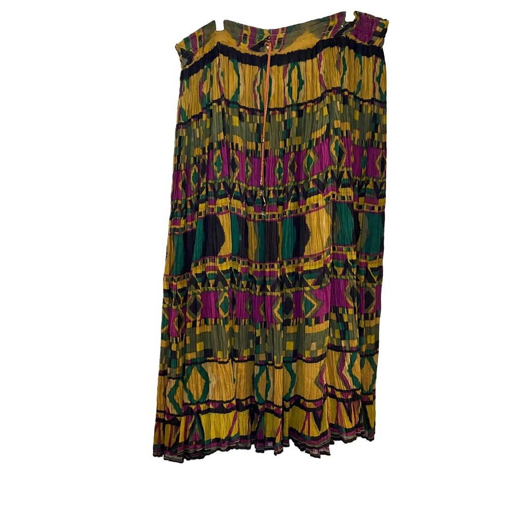 Just Class M Bohemian Cotton Maxi Skirt Drawstring Waist Flowy Vintage Crinkle